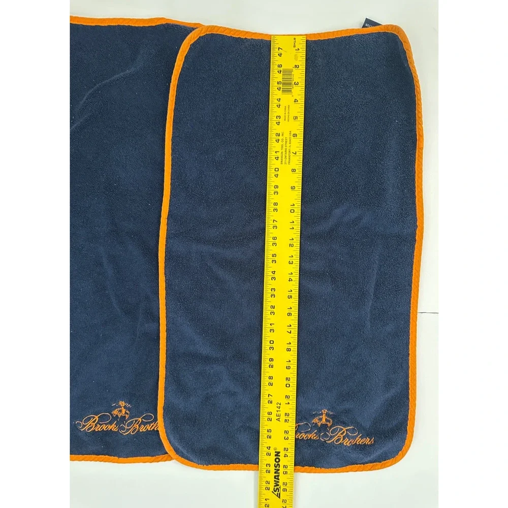 Brooks Brothers Navy Orange Contrast Piping Hand Towel Embroidered Logo 2 PCS